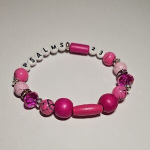 Vibrant Pink Beaded Bracelet with Inspirational Text